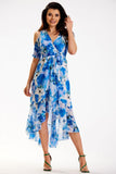 Asymmetrical Chiffon Dress with Ruffle and Split Sleeves