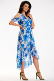 Asymmetrical Chiffon Dress with Ruffle and Split Sleeves