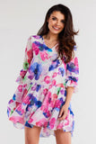 Chiffon Dress with Ruffled Sleeves and Hem Details