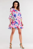 Chiffon Dress with Ruffled Sleeves and Hem Details