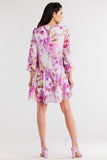Chiffon Dress with Ruffled Sleeves and Hem Details