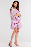 Chiffon Dress with Ruffled Sleeves and Hem Details