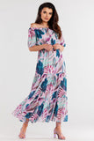 Elegant Long Chiffon Dress with Ruffles and Elastic Details