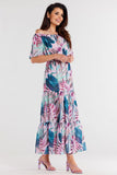 Elegant Long Chiffon Dress with Ruffles and Elastic Details