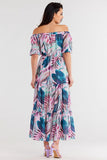 Elegant Long Chiffon Dress with Ruffles and Elastic Details