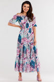 Elegant Long Chiffon Dress with Ruffles and Elastic Details