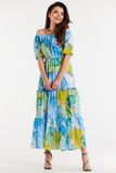 Elegant Long Chiffon Dress with Ruffles and Elastic Waistband