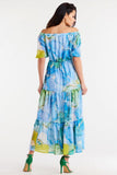 Elegant Long Chiffon Dress with Ruffles and Elastic Waistband