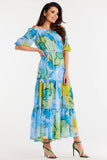Elegant Long Chiffon Dress with Ruffles and Elastic Waistband