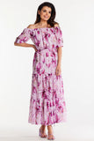 Elegant Long Chiffon Dress with Ruffles and Elastic Waistband