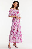 Elegant Long Chiffon Dress with Ruffles and Elastic Waistband