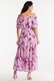 Elegant Long Chiffon Dress with Ruffles and Elastic Waistband