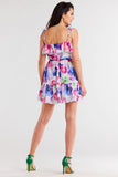 Chiffon Short Dress with Frill Neckline and Elastic Waist