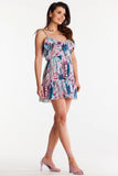 Chiffon Short Dress with Frill Neckline and Elastic Waist