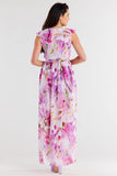 Chiffon Dress with Ruffle and Waist Tie, Slit Details
