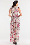 Chiffon Dress with Ruffle and Waist Tie, Two Slits
