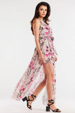 Chiffon Dress with Ruffle and Waist Tie, Two Slits