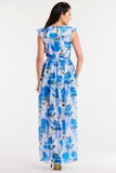 Chiffon Dress with Ruffle, Belted Waist, and Slit Details