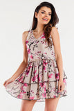 Chiffon Ruffle Dress with Elastic Waistband and Lining