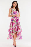 Asymmetrical Chiffon Dress with Ruffled Hem and Back Detail