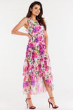 Asymmetrical Chiffon Dress with Ruffled Hem and Back Detail