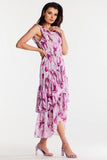 Asymmetrical Chiffon Dress with Ruffle Details
