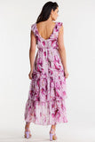 Asymmetrical Chiffon Dress with Ruffle Details