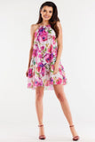 Flared Chiffon Dress with Ruffle Hem and Tied Straps