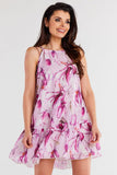 Flared Chiffon Dress with Ruffle Hem and Tied Straps