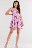 Flared Chiffon Dress with Ruffle Hem and Tied Straps