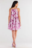 Flared Chiffon Dress with Ruffle Hem and Tied Straps