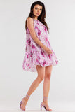 Flared Chiffon Dress with Ruffle Hem and Tied Straps