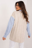 Elegant Unbuttoned Sweater with Heart Neckline and Contrast Sleeves
