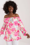 Colorful Floral Blouse with Buff Sleeves and Spanish Neckline
