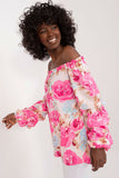 Colorful Floral Blouse with Buff Sleeves and Spanish Neckline