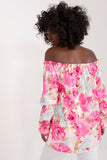 Colorful Floral Blouse with Buff Sleeves and Spanish Neckline