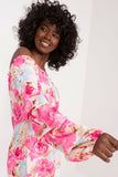 Colorful Floral Blouse with Buff Sleeves and Spanish Neckline