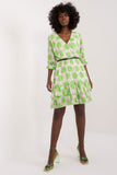 Colorful Flared Dress with Envelope Neckline and Ruffles