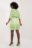 Colorful Flared Dress with Envelope Neckline and Ruffles