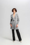Ribbed Long Cardigan with Pockets and Tie Belt