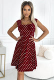 Maroon Cotton Dress with Karo Neckline & White Dots