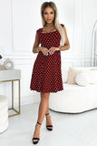 Maroon Cotton Dress with Karo Neckline & White Dots