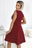 Maroon Cotton Dress with Karo Neckline & White Dots