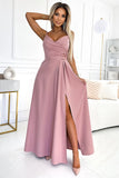 Elegant Dirty Pink Maxi Dress with Straps and Slit