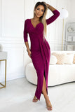 Fuchsia Glitter Maxi Dress with Envelope Neckline & Slit