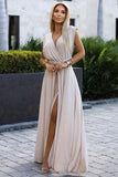 Versatile Beige Maxi Dress with Brocade Detail