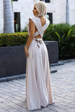 Versatile Beige Maxi Dress with Brocade Detail