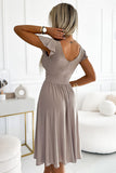 Beige Blushed Dress with Envelope Neckline & Short Sleeves