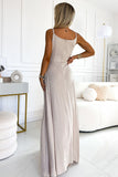 Elegant Glittering Strapless Maxi Dress with Slit