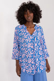 Colorful Decorative Button Blouse with 3/4 Sleeves